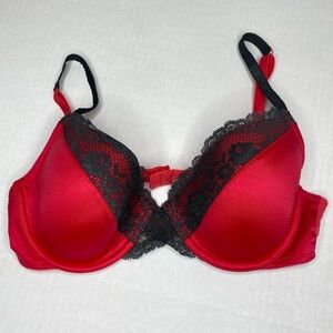 Aerie Katie Bra 36C Demi Cup Underwire Red Black Lace Bra